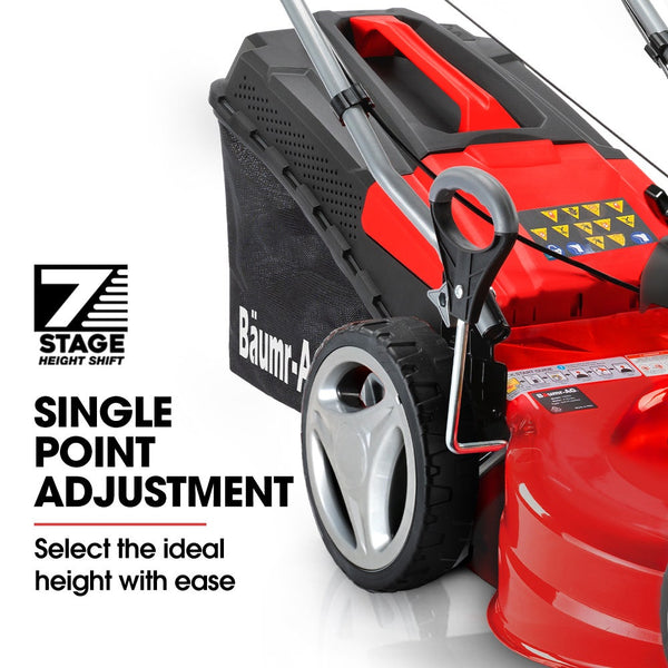 Baumr Ag 18" 150Cc Self Propelled Lawn Mower 7 Height Steel Deck Cup Holders 4 Stroke Petrol Lawnmower 740Sx Petrol Mowers