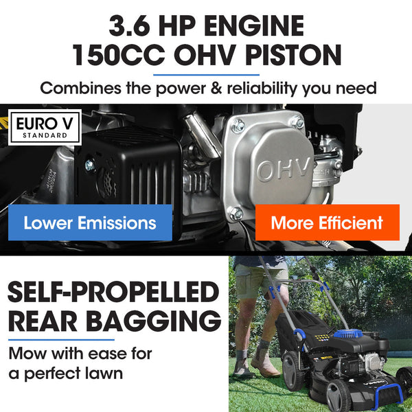 Powerblade 18" 150Cc Self Propelled Lawn Mower 7 Height Steel Deck 4 Stroke Petrol Lawnmower Vs550 Petrol Mowers