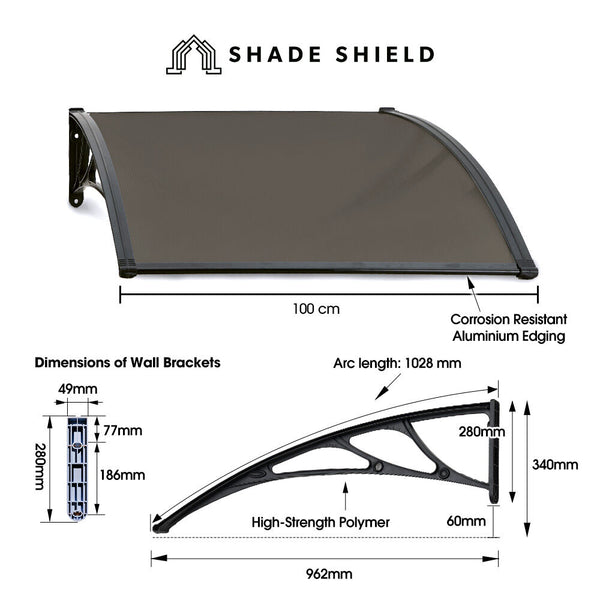 Shade Shield 1X1m Aluminium Exterior Awning Black Diy External Uv Rain Protection Grey Tinted Polycarbonate Canopy Cover Awning & Canopy Parts