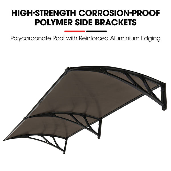 Shade Shield 2X1m Aluminium Exterior Awning Black Diy External Uv Rain Protection Grey Tinted Polycarbonate Canopy Cover Awning & Canopy Parts
