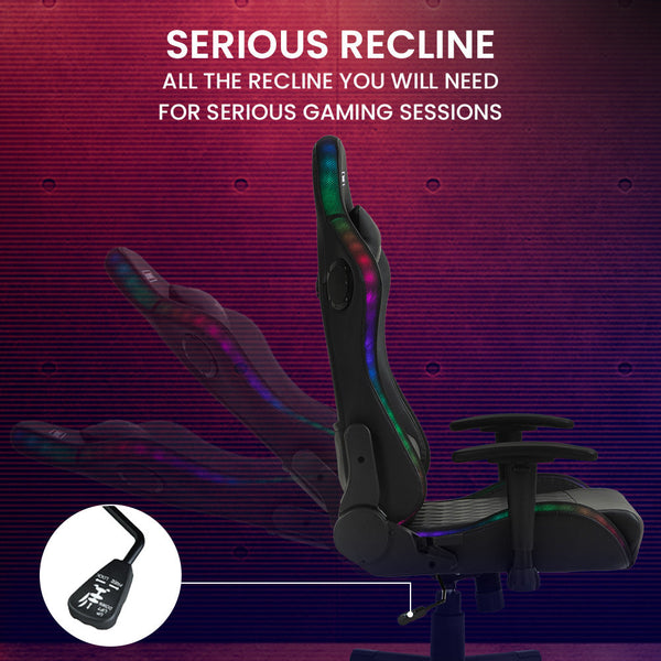 Overdrive Gaming Chair With Bluetooth Speakers Rgb Led Lights Reclining Game Armchair Black Office Chairs