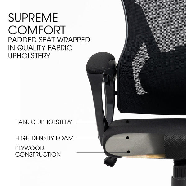 Fortia Ergonomic Office Desk Chair Height Adjustable Lumbar Support Mesh Fabric Headrest Black Home Office Desks