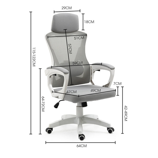 Office Chairs Fortia Ergonomic Mesh Office Chair Computer Seat With Headrest Adjustable Recline White/Grey