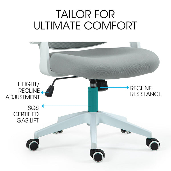 Ergonomic Office Desk Chair Coolmesh Fabric Adjustable Recline Grey Mesh/White Frame Office Chairs