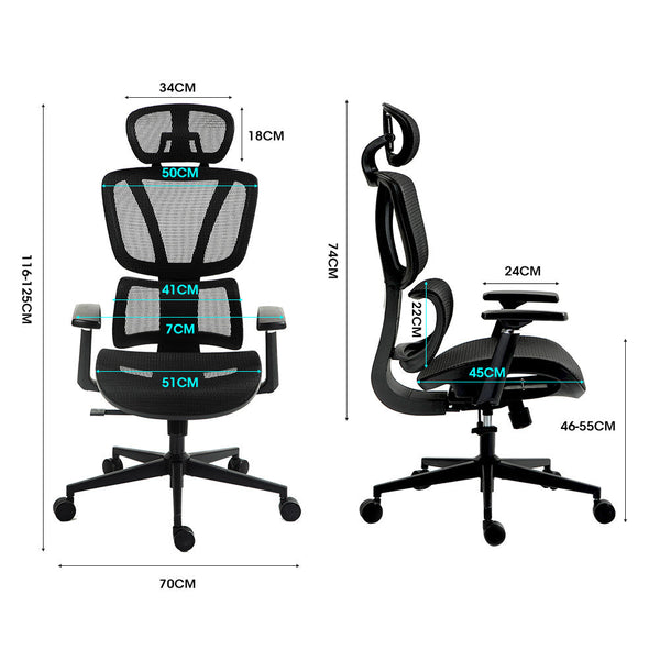 Ergonomic Office Desk Chair Coolmesh Fabric Adjustable Lumbar Support Headrest Armrest And Recline Black Mesh/Black Frame Office Chairs