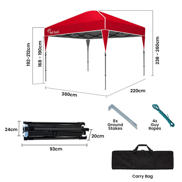 Red Track 3.6X2.2M Ultra Compact Folding Gazebo Carry Bag Portable Outdoor Popup Marquee For Camping Beach Gazebos & Pergolas