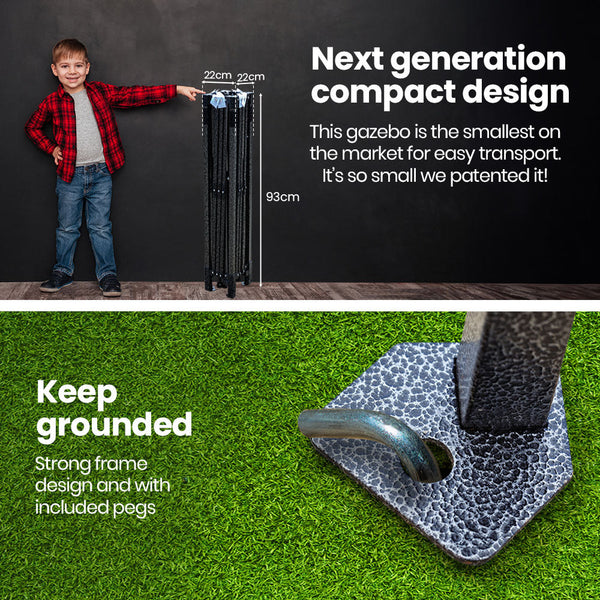 3X3m Ultra Compact Folding Gazebo Carry Bag Portable Outdoor Popup Marquee For Camping Beach Black Gazebos & Pergolas