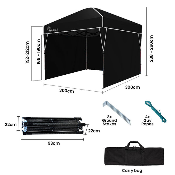 3X3m Ultra Compact Folding Gazebo Walls Carry Bag Portable Outdoor Popup Marquee Camping Beach Black Gazebos & Pergolas