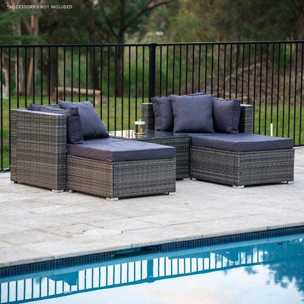 Rattan 4 Seater Modular Outdoor Lounge Setting With Coffee Table Ottomans Grey Patio Furniture Sets