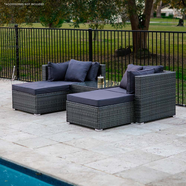 Rattan 4 Seater Modular Outdoor Lounge Setting With Coffee Table Ottomans Grey Patio Furniture Sets