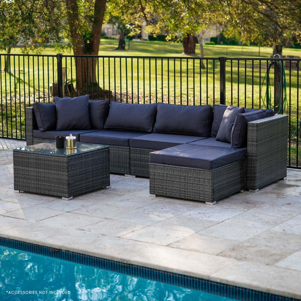 Rattan 5 Seater Modular Outdoor Lounge Setting With Coffee Table Ottoman Grey Patio Furniture Sets