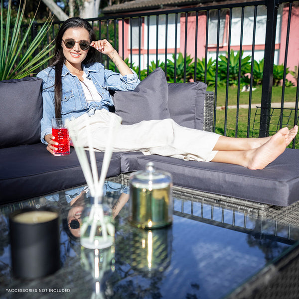 Rattan 5 Seater Modular Outdoor Lounge Setting With Coffee Table Ottoman Grey Patio Furniture Sets