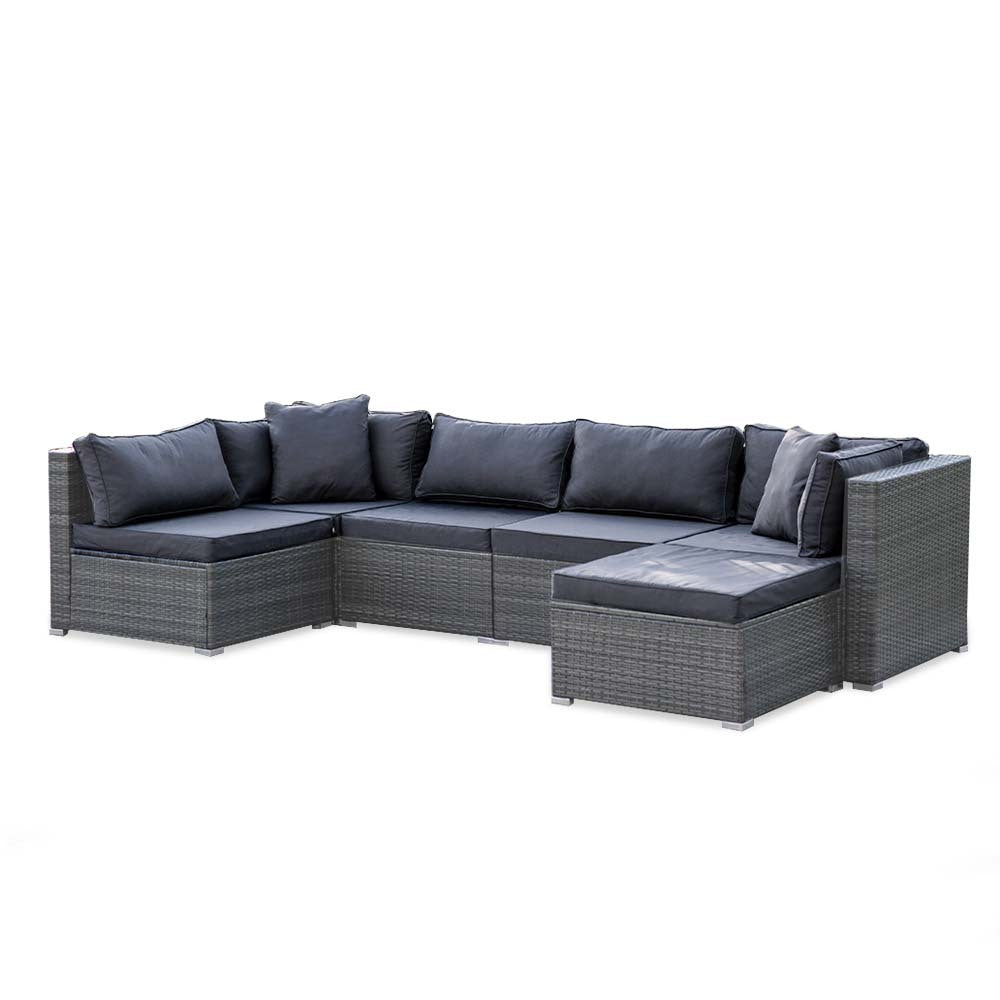 Rattan 6 Seater Modular Outdoor Lounge Setting With Ottoman Grey Patio Furniture Sets