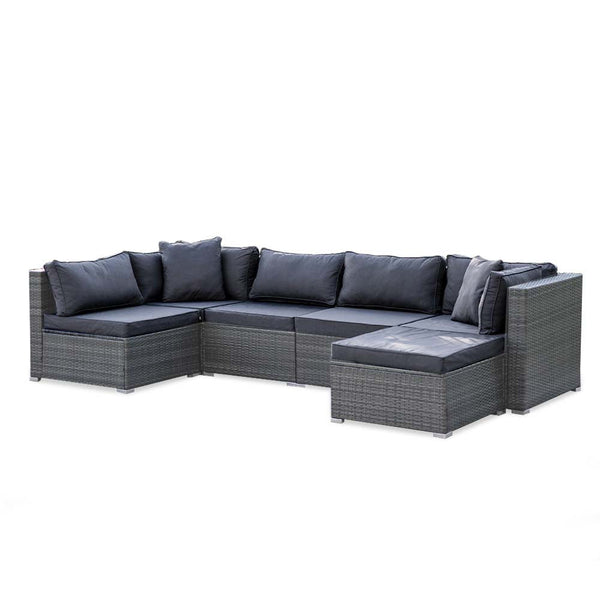 Rattan 6 Seater Modular Outdoor Lounge Setting With Ottoman Grey Patio Furniture Sets