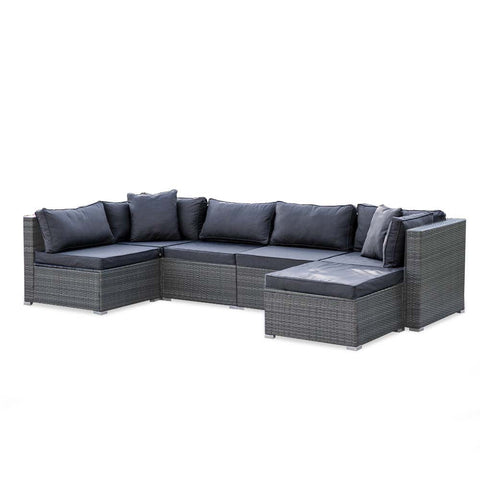 Rattan 6 Seater Modular Outdoor Lounge Setting With Ottoman Grey Patio Furniture Sets