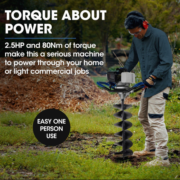 Powerblade Pd750 52Cc 2 Stroke Petrol Post Hole Digger 200Mm Auger W/ 600Mm Extension Shaft Post Hole Diggers & Augers