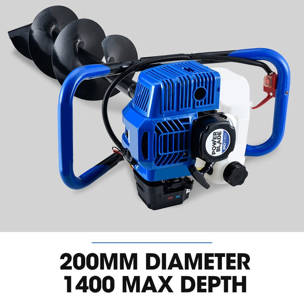 Powerblade Pd750 52Cc 2 Stroke Petrol Post Hole Digger 200Mm Auger W/ 600Mm Extension Shaft Post Hole Diggers & Augers