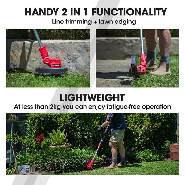 Baumr Ag 20V Cordless Line Trimmer Whipper Snipper Electric Garden Tool 2.0Ah Lithium Battery Charger String Trimmers