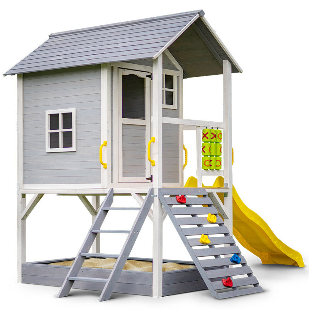 Tower Cubby House With Slide Sandpit Climbing Wall Noughts & Crosses Cubby Houses