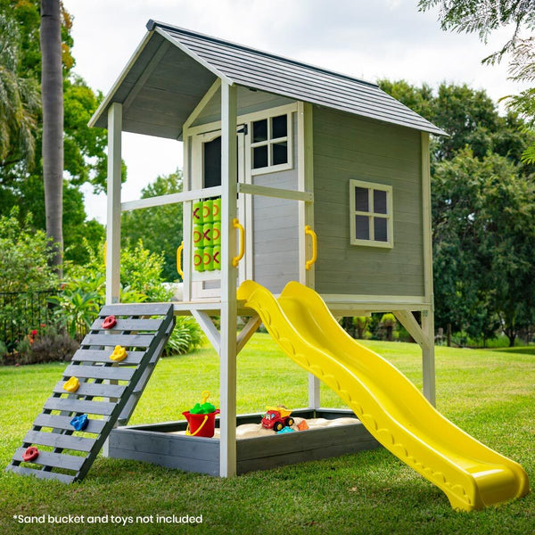 Tower Cubby House With Slide Sandpit Climbing Wall Noughts & Crosses Cubby Houses