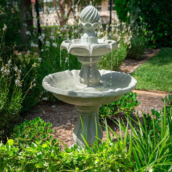 3 Tier Solar Powered Water Feature Fountain Bird Bath Light Grey Outdoor Fountains