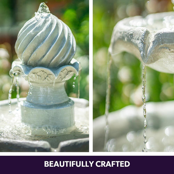 3 Tier Solar Powered Water Feature Fountain Bird Bath Light Grey Outdoor Fountains