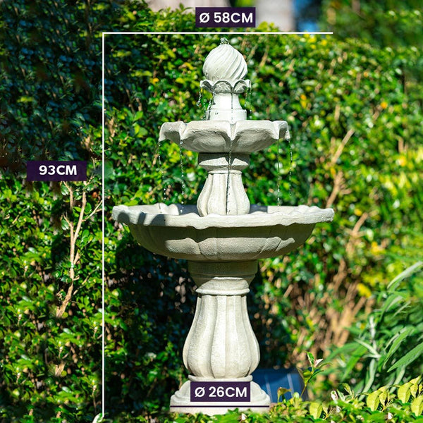 3 Tier Solar Powered Water Feature Fountain Bird Bath Light Grey Outdoor Fountains