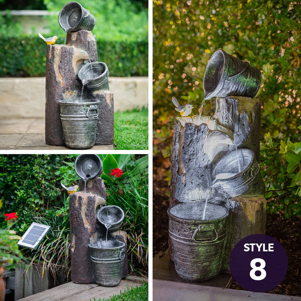 3 Tier Solar Powered Water Feature Fountain Bird Bath Light Grey Outdoor Fountains