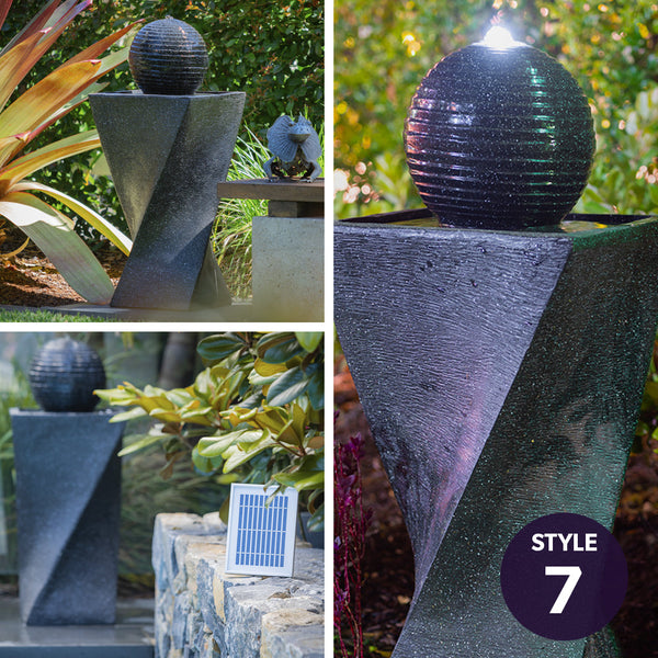 Protege Solar Water Fountain Pump Twisted Design Outdoor With Led Lights Black Outdoor Fountains