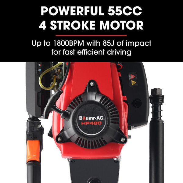 Baumr Ag Hp480 55Cc Stroke Petrol Post Driver With 2 Piling Socket Sleeves Post Drivers