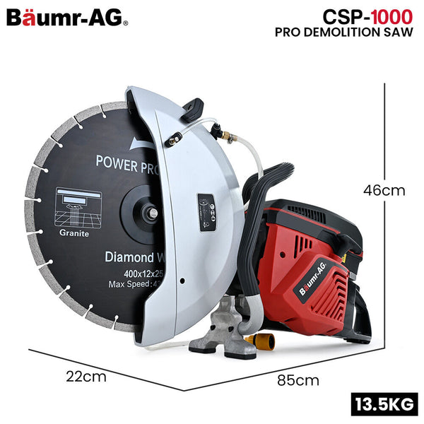 Baumr Ag 400Mm Professional Concrete Demolition Saw 94Cc 2 Stroke Wet And Dry Cutting 16" Diamond Blade Anti Vibration System Concrete Saws