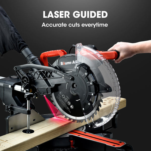 Baumr Ag 305Mm Dual Bevel Sliding Compound Mitre Drop Saw And Adjustable Stand Combo Saws
