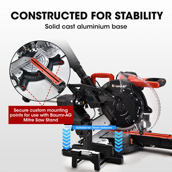 Baumr Ag 305Mm Dual Bevel Sliding Compound Mitre Drop Saw And Adjustable Stand Combo Saws