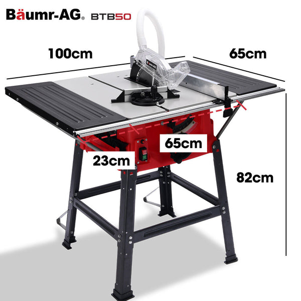 Baumr Ag 2000W 255Mm 10" Compound Table Saw With Stand Expandable Worktop Vacuum Port 45 Degree Bevel +/ Mitre Anti Tip Table Saws