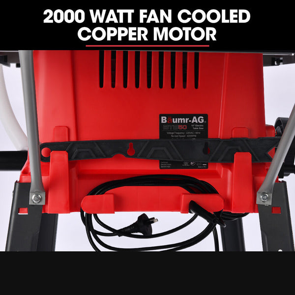 Baumr Ag 2000W 255Mm 10" Compound Table Saw With Stand Expandable Worktop Vacuum Port 45 Degree Bevel +/ Mitre Anti Tip Table Saws