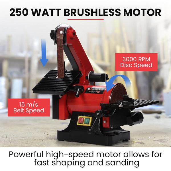 Baumr Ag Bench Vertical Belt And Disc Sander Combo 25Mm Linisher 125Mm Sanding Brushless Motor Dust Collection Ports Sanders