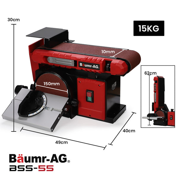 Baumr Ag Bench Belt And Disc Sander Combo 100Mm Linisher + 150Mm S1 Rated 400W Brushless Motor Horizontal & Vertical Sanding Sanders