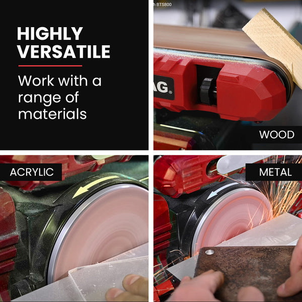 Baumr Ag Bench Belt And Disc Sander Combo 100Mm Linisher + 150Mm S1 Rated 400W Brushless Motor Horizontal & Vertical Sanding Sanders