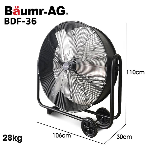 Baumr Ag 36" 914Mm Industrial Mobile Floor Drum Fan 290W Brushless Motor Tilting Large Commercial Heavy Duty Frame Eess Certified Exhaust Fans & Venti