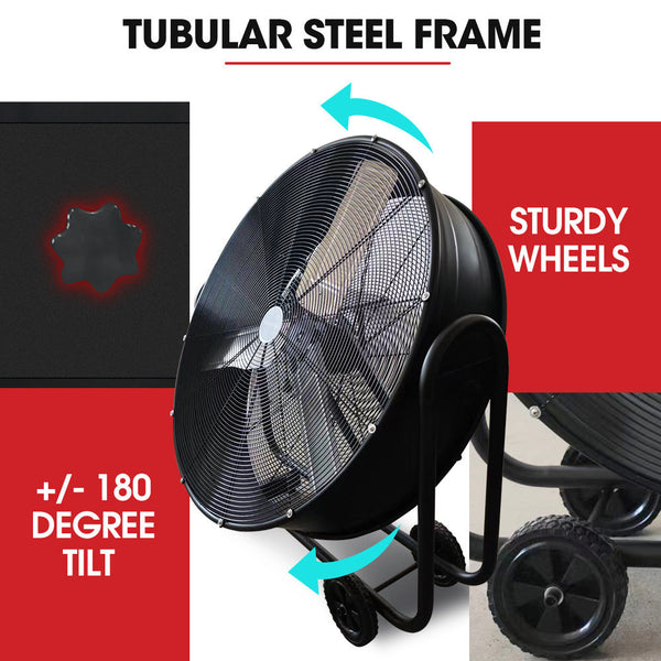 Baumr Ag 36" 914Mm Industrial Mobile Floor Drum Fan 290W Brushless Motor Tilting Large Commercial Heavy Duty Frame Eess Certified Exhaust Fans & Venti