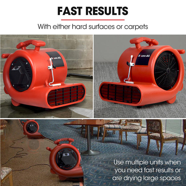 Baumr Ag 3 Speed Carpet Dryer Air Mover Blower Fan 1300Cfm Sealed Copper Motor Poly Housing Blowers Air Movers & Dryers
