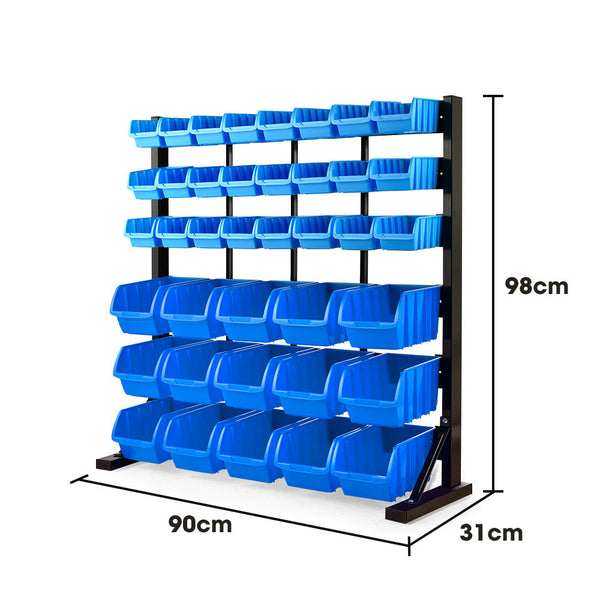 Baumr Ag 39 Parts Bin Rack Storage System Floor Mount Blue Tool Boxes