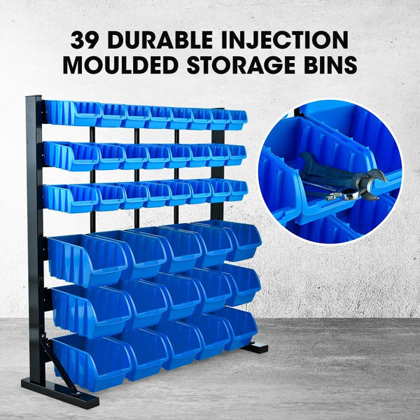 Baumr Ag 39 Parts Bin Rack Storage System Floor Mount Blue Tool Boxes