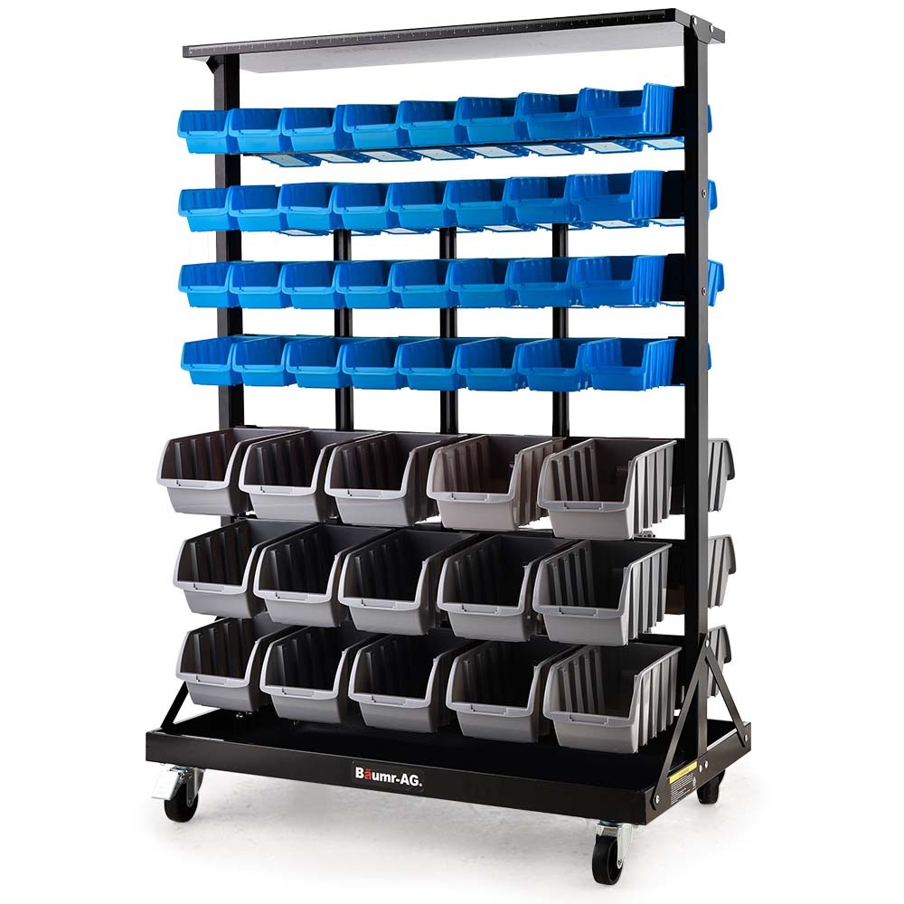 Baumr Ag 94 Parts Bin Rack Storage System Mobile Double Sided Blue Tool Boxes
