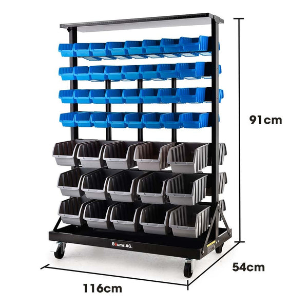 Baumr Ag 94 Parts Bin Rack Storage System Mobile Double Sided Blue Tool Boxes