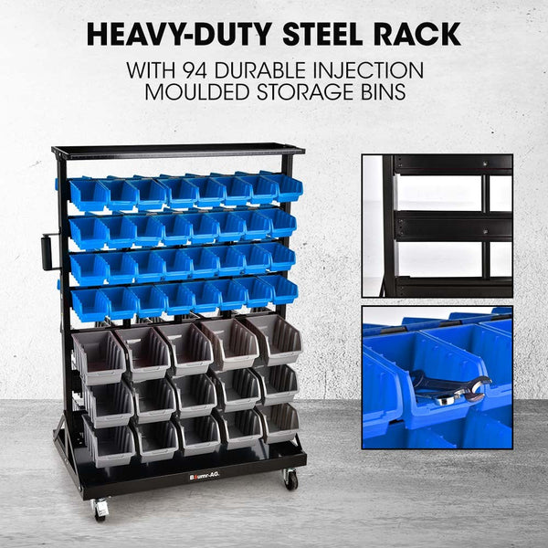 Baumr Ag 94 Parts Bin Rack Storage System Mobile Double Sided Blue Tool Boxes