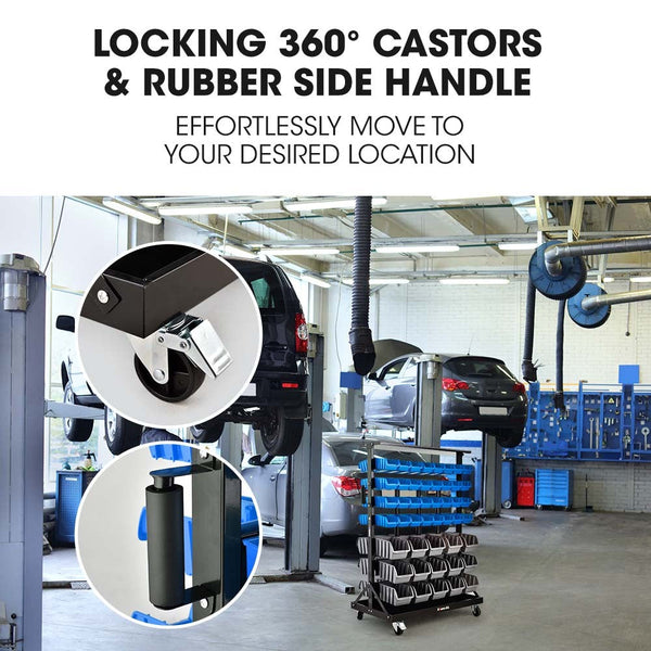 Baumr Ag 94 Parts Bin Rack Storage System Mobile Double Sided Blue Tool Boxes