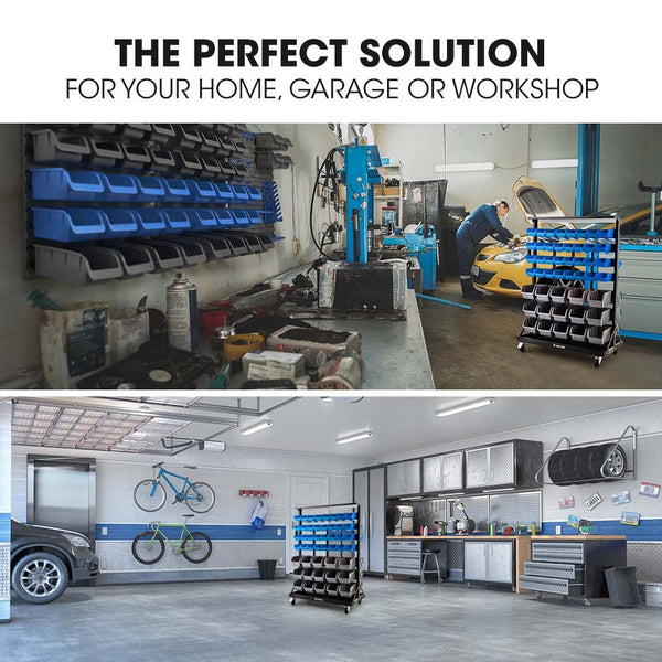 Baumr Ag 94 Parts Bin Rack Storage System Mobile Double Sided Blue Tool Boxes