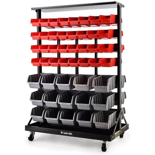Baumr Ag 94 Parts Bin Rack Storage System Mobile Double Sided Red Tool Boxes