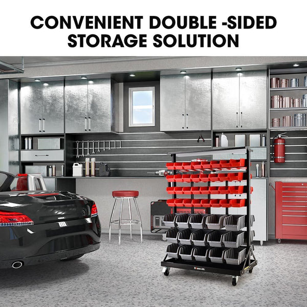 Baumr Ag 94 Parts Bin Rack Storage System Mobile Double Sided Red Tool Boxes
